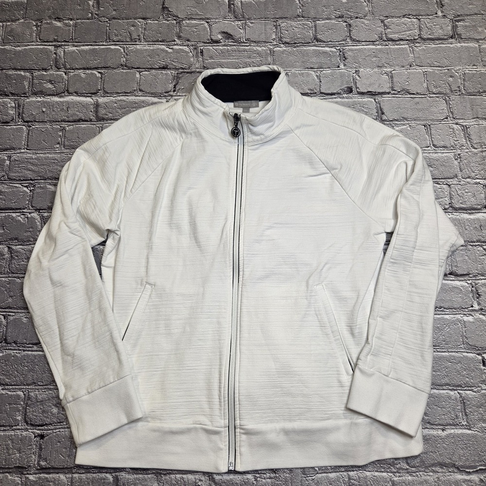 T by Talbots Women White Full Zip Track Jacket Mock Neck Large